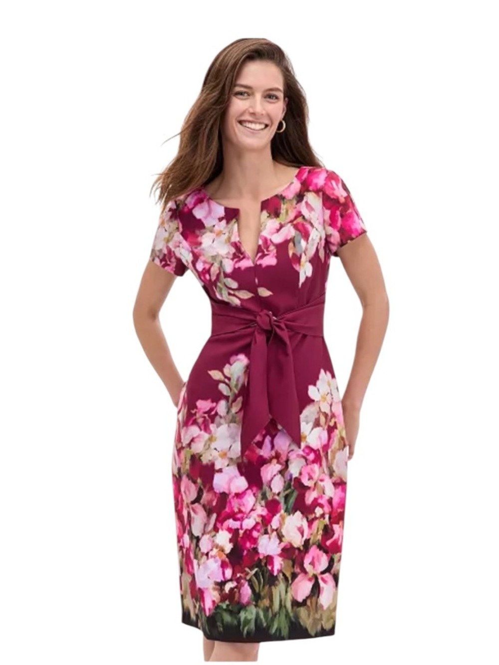 Adrianna Papell Women's Floral-Print Tie-Front Sheath Dress